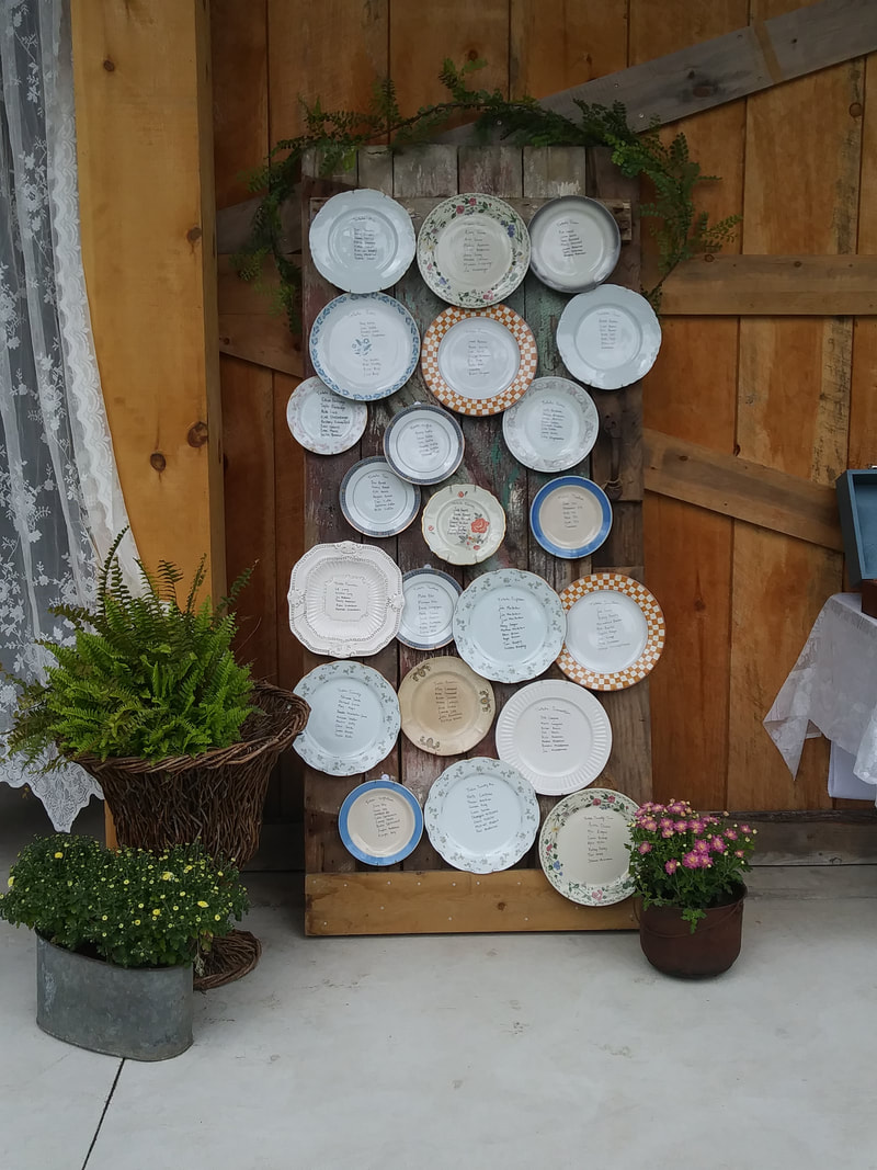Seating chart made of vintage plates